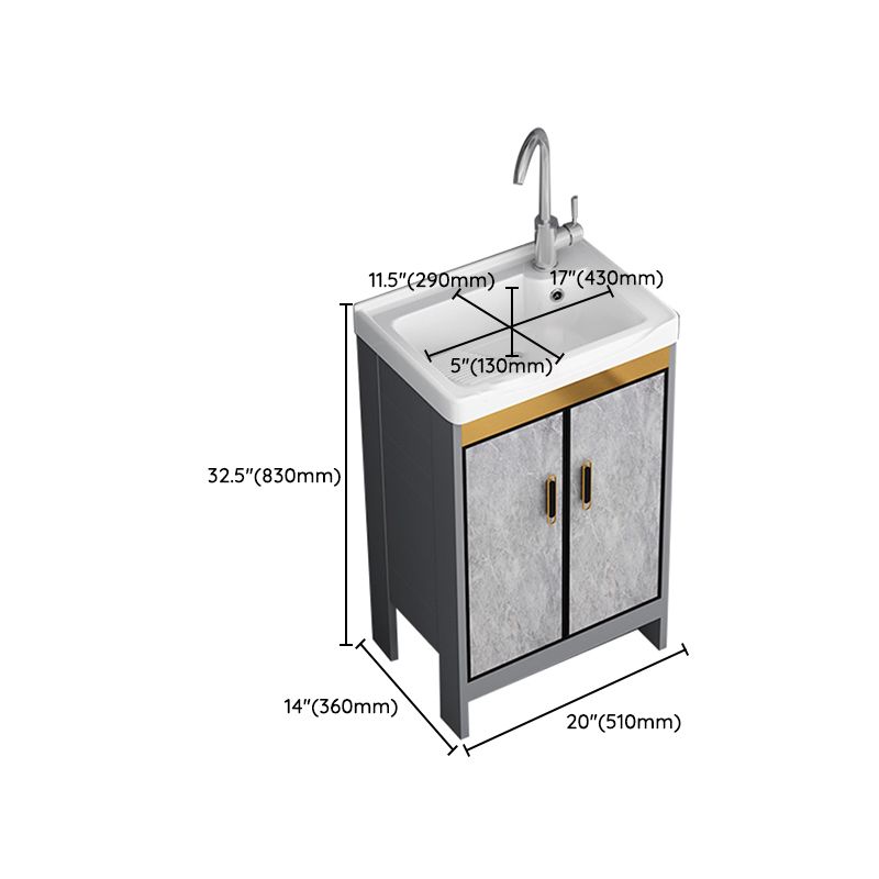 Bath Vanity Single Sink Metal Frame Grey Rectangular 2 Doors Freestanding Vanity Clearhalo 'Bathroom Remodel & Bathroom Fixtures' 'Bathroom Vanities' 'bathroom_vanities' 'Home Improvement' 'home_improvement' 'home_improvement_bathroom_vanities' 1200x1200_806419a1-614b-482d-be0f-f6452d034f31