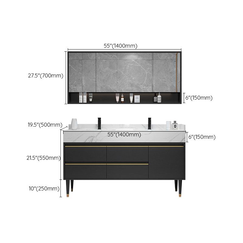 Glam Bath Vanity Wood Frame Freestanding Soft Close Drawers Rectangle Mirror Vanity Clearhalo 'Bathroom Remodel & Bathroom Fixtures' 'Bathroom Vanities' 'bathroom_vanities' 'Home Improvement' 'home_improvement' 'home_improvement_bathroom_vanities' 1200x1200_807a1914-3578-492c-877d-6773ce57f7d9