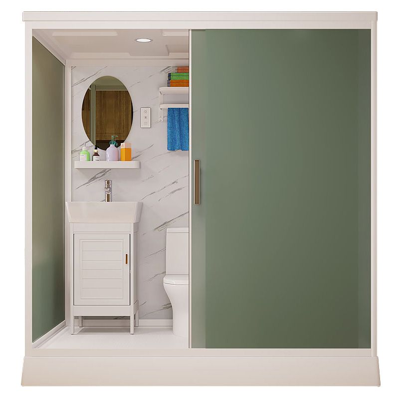 Frosted Glass Shower Enclosure Framed Single Sliding Shower Enclosure in White Clearhalo 'Bathroom Remodel & Bathroom Fixtures' 'Home Improvement' 'home_improvement' 'home_improvement_shower_stalls_enclosures' 'Shower Stalls & Enclosures' 'shower_stalls_enclosures' 'Showers & Bathtubs' 1200x1200_807eb5a2-2aa4-42ed-b8d7-e4e720e3182a