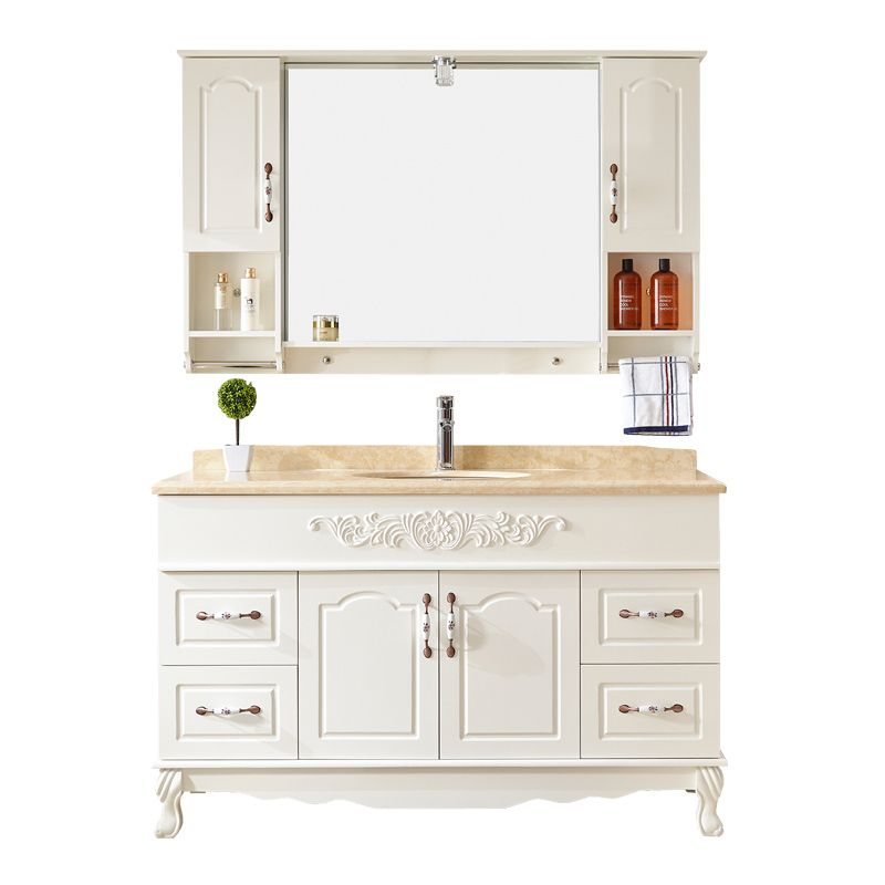 Wood Frame Bathroom Vanity White Freestanding Mirror Drawers Rectangle Vanity with 2 Doors Clearhalo 'Bathroom Remodel & Bathroom Fixtures' 'Bathroom Vanities' 'bathroom_vanities' 'Home Improvement' 'home_improvement' 'home_improvement_bathroom_vanities' 1200x1200_808be379-96da-4452-8798-839c7842f18c