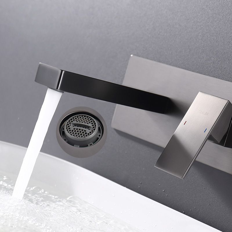 Wall Mounted Bathroom Faucet Low Arc Lever Handle 2 Hole Faucets Clearhalo 'Bathroom Remodel & Bathroom Fixtures' 'Bathroom Sink Faucets' 'Bathroom Sinks & Faucet Components' 'bathroom_sink_faucets' 'Home Improvement' 'home_improvement' 'home_improvement_bathroom_sink_faucets' 1200x1200_80a46294-88dd-4559-a4e0-e954998e982c