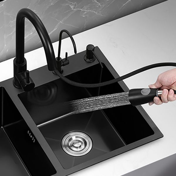 Double Bowl Stainless Steel Sink in black with Strainer Drop-In Kitchen Sink Clearhalo 'Home Improvement' 'home_improvement' 'home_improvement_kitchen_sinks' 'Kitchen Remodel & Kitchen Fixtures' 'Kitchen Sinks & Faucet Components' 'Kitchen Sinks' 'kitchen_sinks' 1200x1200_80bacd97-a627-4fae-b2d7-3edc7c2a4f9a