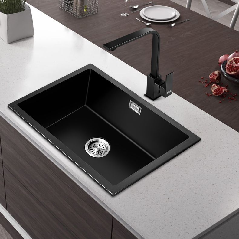 Black Quartz Kitchen Sink Contemporary Single Bowl Sink with Basket Strainer Clearhalo 'Home Improvement' 'home_improvement' 'home_improvement_kitchen_sinks' 'Kitchen Remodel & Kitchen Fixtures' 'Kitchen Sinks & Faucet Components' 'Kitchen Sinks' 'kitchen_sinks' 1200x1200_810c2fc8-bb8c-430a-bcb6-a56886188128