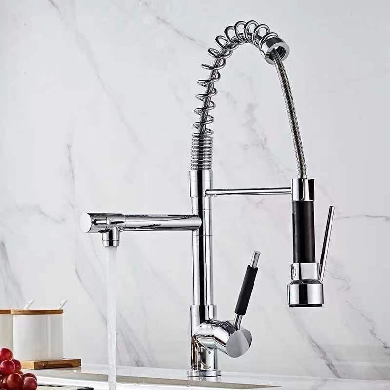 Modern Farmhouse Spring Spout Kitchen Sink Faucet Swivel Spout with Pull Down Sprayer Clearhalo 'Home Improvement' 'home_improvement' 'home_improvement_kitchen_faucets' 'Kitchen Faucets' 'Kitchen Remodel & Kitchen Fixtures' 'Kitchen Sinks & Faucet Components' 'kitchen_faucets' 1200x1200_8160ee13-49d4-499e-9c68-f432c41145a6