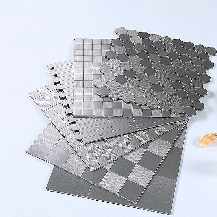 Subway Tile Wallpaper Contemporary Peel and Stick Wall Tile with Metal Look Clearhalo 'Flooring 'Home Improvement' 'home_improvement' 'home_improvement_peel_stick_blacksplash' 'Peel & Stick Backsplash Tile' 'peel_stick_blacksplash' 'Walls & Ceilings' Walls and Ceiling' 1200x1200_8179b125-79ef-4ec9-9400-187ecaa1b732