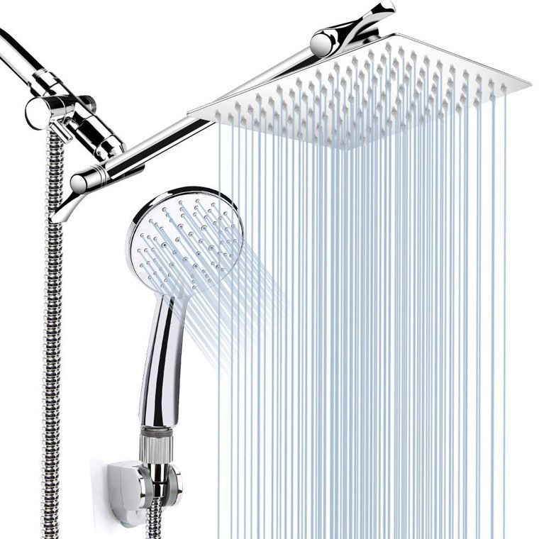 Contemporary Dual Shower Head Square High Arch Shower Head Combo in Chrome Clearhalo 'Bathroom Remodel & Bathroom Fixtures' 'Home Improvement' 'home_improvement' 'home_improvement_shower_heads' 'Shower Heads' 'shower_heads' 'Showers & Bathtubs Plumbing' 'Showers & Bathtubs' 1200x1200_819fea04-5399-4d81-9b01-f274d5a4704a