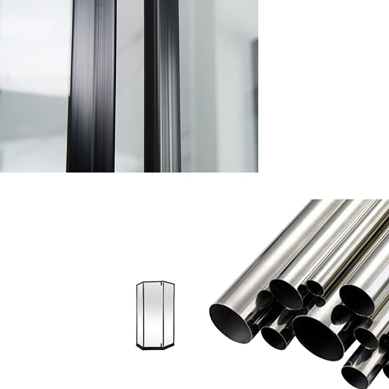 Black Stainless Steel Shower Stall Clear Pivot Shower Enclosure with Fixed Panel Clearhalo 'Bathroom Remodel & Bathroom Fixtures' 'Home Improvement' 'home_improvement' 'home_improvement_shower_stalls_enclosures' 'Shower Stalls & Enclosures' 'shower_stalls_enclosures' 'Showers & Bathtubs' 1200x1200_81aebf0f-1ee9-45a0-8bb5-43046111a66a