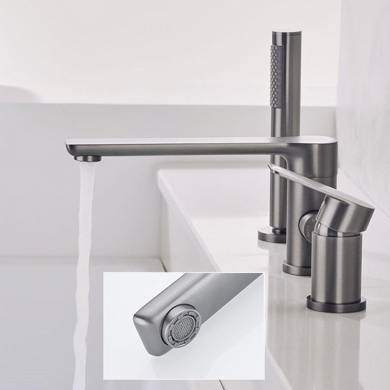 Contemporary Bathroom Faucet Deck Mounted Bathroom Faucet with Low Arc Clearhalo 'Bathroom Remodel & Bathroom Fixtures' 'Bathtub Faucets' 'bathtub_faucets' 'Home Improvement' 'home_improvement' 'home_improvement_bathtub_faucets' 1200x1200_81cad1da-3255-49eb-bd6a-fe728fdf291b