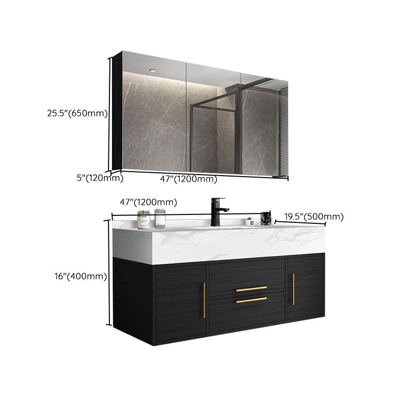 Glam Wall Mount Bathroom Vanity Black Ceramic Single-Sink Rectangular Vanity Set Clearhalo 'Bathroom Remodel & Bathroom Fixtures' 'Bathroom Vanities' 'bathroom_vanities' 'Home Improvement' 'home_improvement' 'home_improvement_bathroom_vanities' 1200x1200_823ea524-a217-44a3-94a0-88cb3f322d67