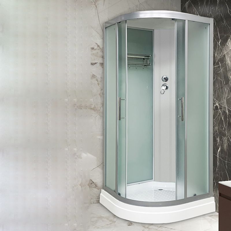 Double Sliding Rounded Shower Stall Frosted Tempered Glass Shower Kit Clearhalo 'Bathroom Remodel & Bathroom Fixtures' 'Home Improvement' 'home_improvement' 'home_improvement_shower_stalls_enclosures' 'Shower Stalls & Enclosures' 'shower_stalls_enclosures' 'Showers & Bathtubs' 1200x1200_8274380e-ed3e-4945-9e81-3527188db0b9