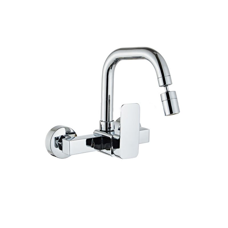 Modern Wall Mounted Single Handle Kitchen Faucet Metal Faucet in Chrome Clearhalo 'Home Improvement' 'home_improvement' 'home_improvement_kitchen_faucets' 'Kitchen Faucets' 'Kitchen Remodel & Kitchen Fixtures' 'Kitchen Sinks & Faucet Components' 'kitchen_faucets' 1200x1200_82769fee-9d7b-4e33-b7ee-fa9c228592cf