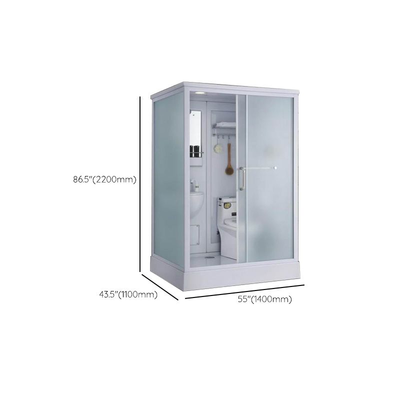 Frosted Single Sliding Shower Kit White Framed Shower Stall with Base Included Clearhalo 'Bathroom Remodel & Bathroom Fixtures' 'Home Improvement' 'home_improvement' 'home_improvement_shower_stalls_enclosures' 'Shower Stalls & Enclosures' 'shower_stalls_enclosures' 'Showers & Bathtubs' 1200x1200_82b263fb-d812-4fc6-a57c-3a6dc3f61f47