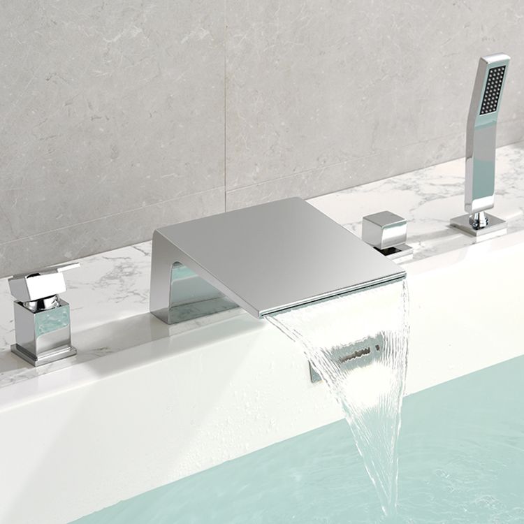 Modern Bathtub Faucet Fixed Waterfall Bathroom Faucet with Hand Shower Clearhalo 'Bathroom Remodel & Bathroom Fixtures' 'Bathtub Faucets' 'bathtub_faucets' 'Home Improvement' 'home_improvement' 'home_improvement_bathtub_faucets' 1200x1200_82be7d47-75e4-40f8-8191-959451d3970e