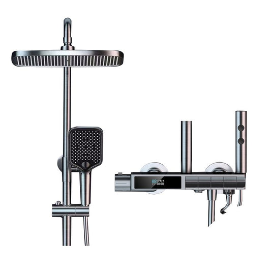 Grey Shower Set Piano Button Intelligent Digital Display Thermostatic Shower Shower Head Clearhalo 'Bathroom Remodel & Bathroom Fixtures' 'Home Improvement' 'home_improvement' 'home_improvement_shower_faucets' 'Shower Faucets & Systems' 'shower_faucets' 'Showers & Bathtubs Plumbing' 'Showers & Bathtubs' 1200x1200_82ec8d99-123f-4cf4-815b-408f21b69893