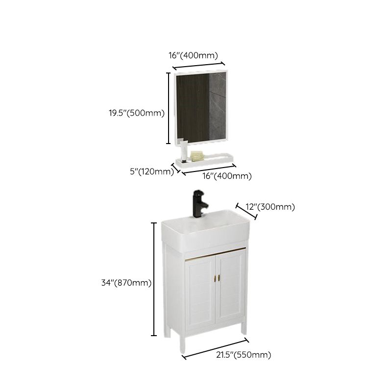 Single Sink Bath Vanity Set White Oval Metal 2 Doors Bathroom Vanity with Mirror Clearhalo 'Bathroom Remodel & Bathroom Fixtures' 'Bathroom Vanities' 'bathroom_vanities' 'Home Improvement' 'home_improvement' 'home_improvement_bathroom_vanities' 1200x1200_8300e2ce-1534-46a4-8e2f-6d97b5980673