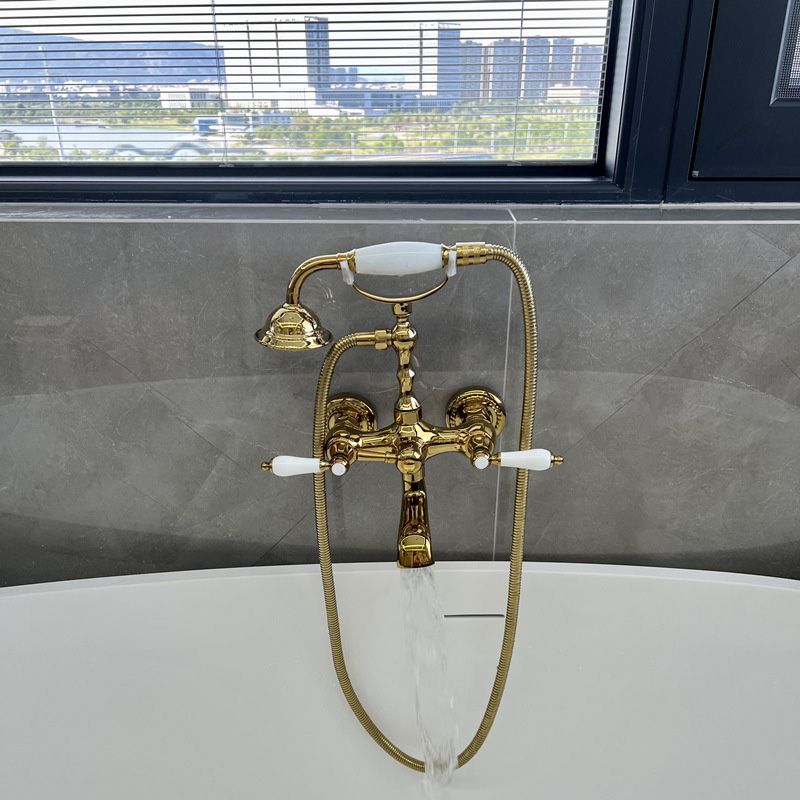 Gold and Silver Claw Foot Tub Faucet Wall Mounted 2-Handle Tub Filler with Handheld Shower Clearhalo 'Bathroom Remodel & Bathroom Fixtures' 'Bathtub Faucets' 'bathtub_faucets' 'Home Improvement' 'home_improvement' 'home_improvement_bathtub_faucets' 1200x1200_83359b6e-7c86-4c34-a6fc-fc81a5ce0df2