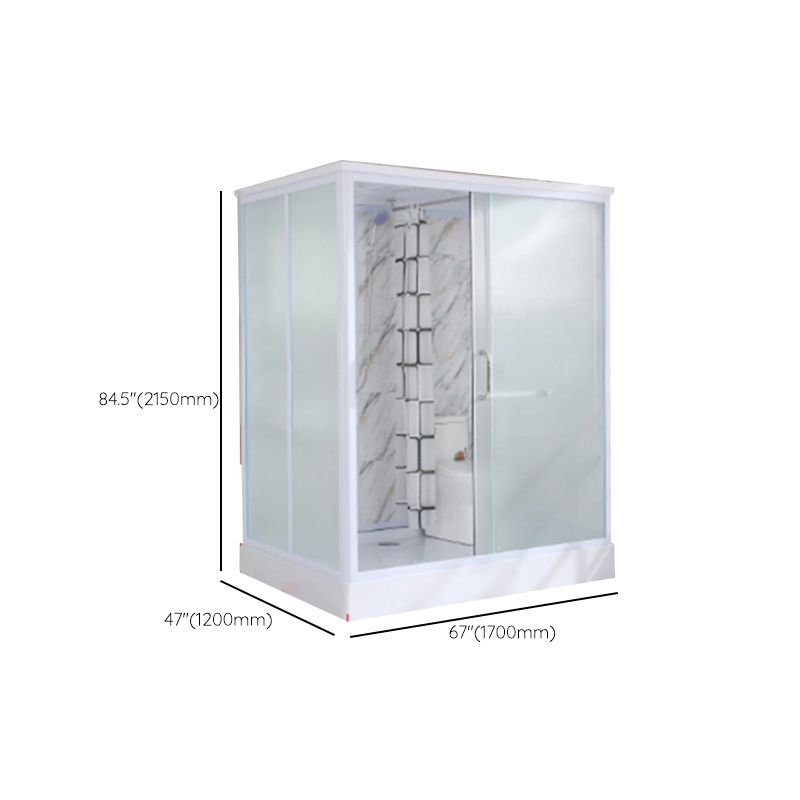 Framed Single Sliding Frosted Shower Kit Rectangle White Shower Stall Clearhalo 'Bathroom Remodel & Bathroom Fixtures' 'Home Improvement' 'home_improvement' 'home_improvement_shower_stalls_enclosures' 'Shower Stalls & Enclosures' 'shower_stalls_enclosures' 'Showers & Bathtubs' 1200x1200_83571f95-c6b1-434f-9e49-daf5472c7769