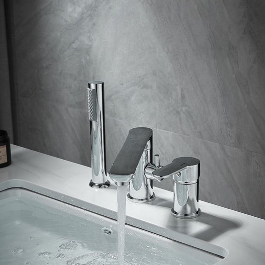 Modern Deck Mounted Freestanding Tub Filler Metal Freestanding Faucet with Handles Clearhalo 'Bathroom Remodel & Bathroom Fixtures' 'Bathtub Faucets' 'bathtub_faucets' 'Home Improvement' 'home_improvement' 'home_improvement_bathtub_faucets' 1200x1200_836673bb-9ab2-4d11-b0d8-105331f2f4f2