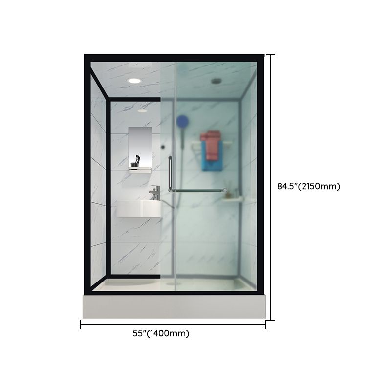 Tempered Glass Shower Stall Black Shower Stall with Towel Bar and Light Clearhalo 'Bathroom Remodel & Bathroom Fixtures' 'Home Improvement' 'home_improvement' 'home_improvement_shower_stalls_enclosures' 'Shower Stalls & Enclosures' 'shower_stalls_enclosures' 'Showers & Bathtubs' 1200x1200_83707b16-5ea4-4e17-abaf-00b7816e5494