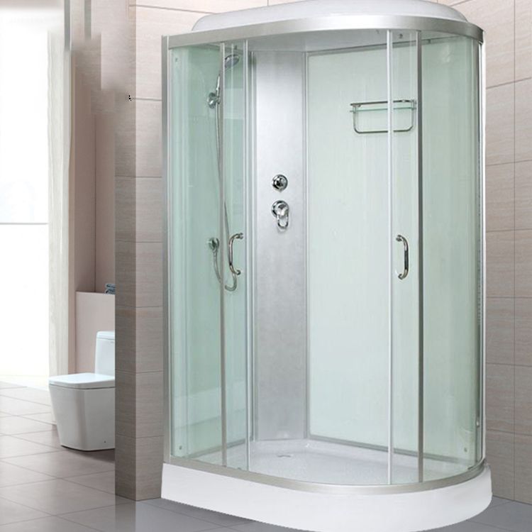 Tempered Glass Double Sliding Shower Enclosure White Frame One Piece Shower Enclosure Clearhalo 'Bathroom Remodel & Bathroom Fixtures' 'Home Improvement' 'home_improvement' 'home_improvement_shower_stalls_enclosures' 'Shower Stalls & Enclosures' 'shower_stalls_enclosures' 'Showers & Bathtubs' 1200x1200_8371ee6a-07c5-4cab-98ed-0cbbc6cc94a8