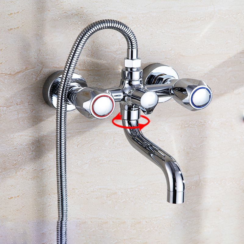 Chrome Bath Faucet Trim Wall Mounted Swivel Spout with Handheld Shower Clearhalo 'Bathroom Remodel & Bathroom Fixtures' 'Bathtub Faucets' 'bathtub_faucets' 'Home Improvement' 'home_improvement' 'home_improvement_bathtub_faucets' 1200x1200_837eca48-7023-4c9b-973f-d54a1b796f5a