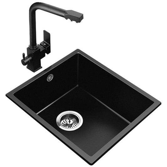 Black Undermount Kitchen Sink Single Bowl Quartz Sink with Faucet Clearhalo 'Home Improvement' 'home_improvement' 'home_improvement_kitchen_sinks' 'Kitchen Remodel & Kitchen Fixtures' 'Kitchen Sinks & Faucet Components' 'Kitchen Sinks' 'kitchen_sinks' 1200x1200_8382e359-49ac-4e1d-9cb9-e795e0e9bdae