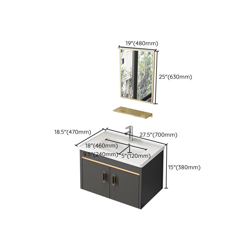 Metal Single Sink Bathroom Vanity Wall Mount Vanity Set with Mirror Clearhalo 'Bathroom Remodel & Bathroom Fixtures' 'Bathroom Vanities' 'bathroom_vanities' 'Home Improvement' 'home_improvement' 'home_improvement_bathroom_vanities' 1200x1200_8386becb-d861-41e9-bd61-02d5639690c6