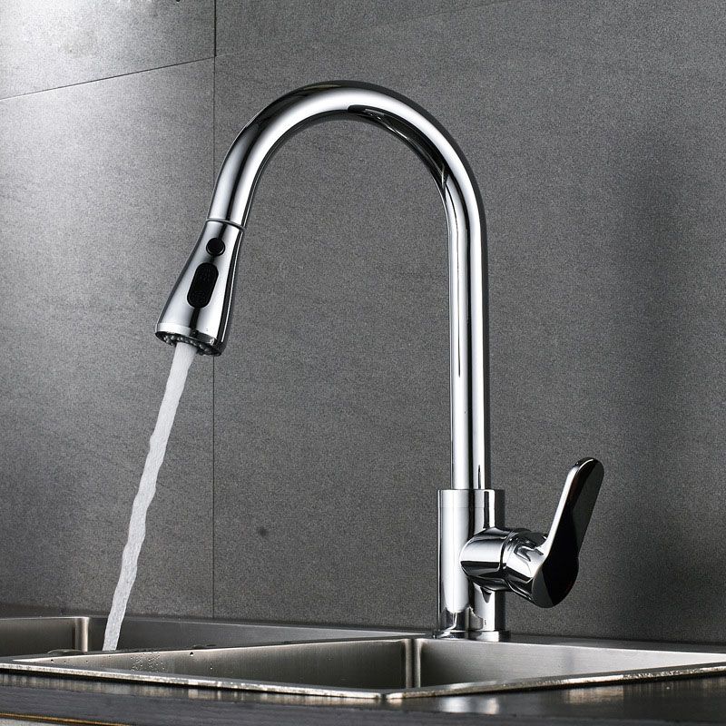Modern Gooseneck Kitchen Bar Faucet Swivel Spout with Pull Down Sprayer Clearhalo 'Home Improvement' 'home_improvement' 'home_improvement_kitchen_faucets' 'Kitchen Faucets' 'Kitchen Remodel & Kitchen Fixtures' 'Kitchen Sinks & Faucet Components' 'kitchen_faucets' 1200x1200_838b5690-7876-48cf-a193-63feadf285e1