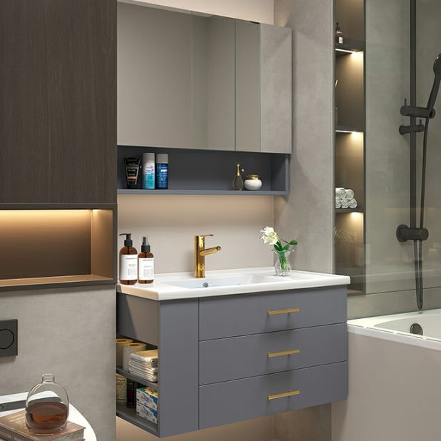 Popular Bathroom Sink Vanity Wall Mounted Standard Open Shelf with Two Drawer Clearhalo 'Bathroom Remodel & Bathroom Fixtures' 'Bathroom Vanities' 'bathroom_vanities' 'Home Improvement' 'home_improvement' 'home_improvement_bathroom_vanities' 1200x1200_83aced5f-61a2-4e3a-b9c1-8eec8a3f441a