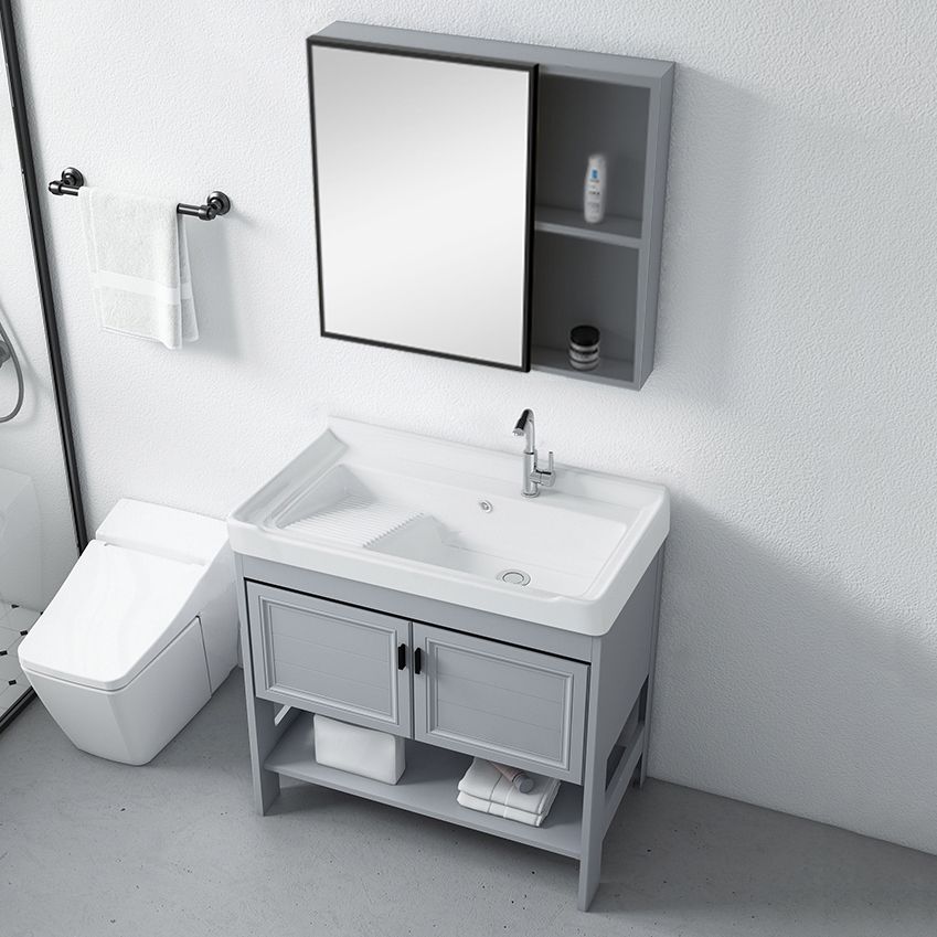 Modern Console Sink Porcelain Rectangular with Right Basin and Faucet Trough Sink Clearhalo 'Bathroom Remodel & Bathroom Fixtures' 'Bathroom Sinks & Faucet Components' 'Bathroom Sinks' 'bathroom_sink' 'Home Improvement' 'home_improvement' 'home_improvement_bathroom_sink' 1200x1200_83adea76-a280-448f-ae0d-4dcdb89146ad