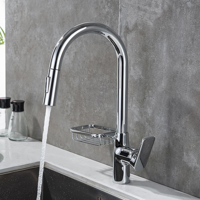 Pull Down Water Filler Single Handle Kitchen Faucet with Soap Basket Clearhalo 'Home Improvement' 'home_improvement' 'home_improvement_kitchen_faucets' 'Kitchen Faucets' 'Kitchen Remodel & Kitchen Fixtures' 'Kitchen Sinks & Faucet Components' 'kitchen_faucets' 1200x1200_83c1b78c-3d70-4afe-b808-35fb188f9e42