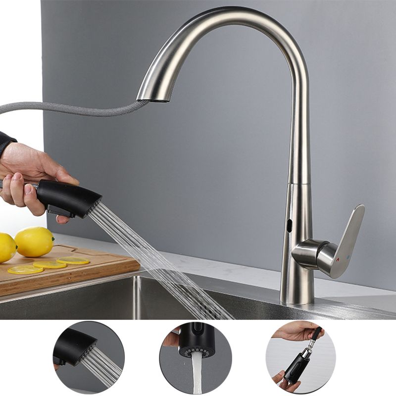 Modern Style Kitchen Faucet Stainless Steel Single Handle Gooseneck Kitchen Faucet Clearhalo 'Home Improvement' 'home_improvement' 'home_improvement_kitchen_faucets' 'Kitchen Faucets' 'Kitchen Remodel & Kitchen Fixtures' 'Kitchen Sinks & Faucet Components' 'kitchen_faucets' 1200x1200_83f09e6b-4bc0-4589-b009-9d6e8559fdce