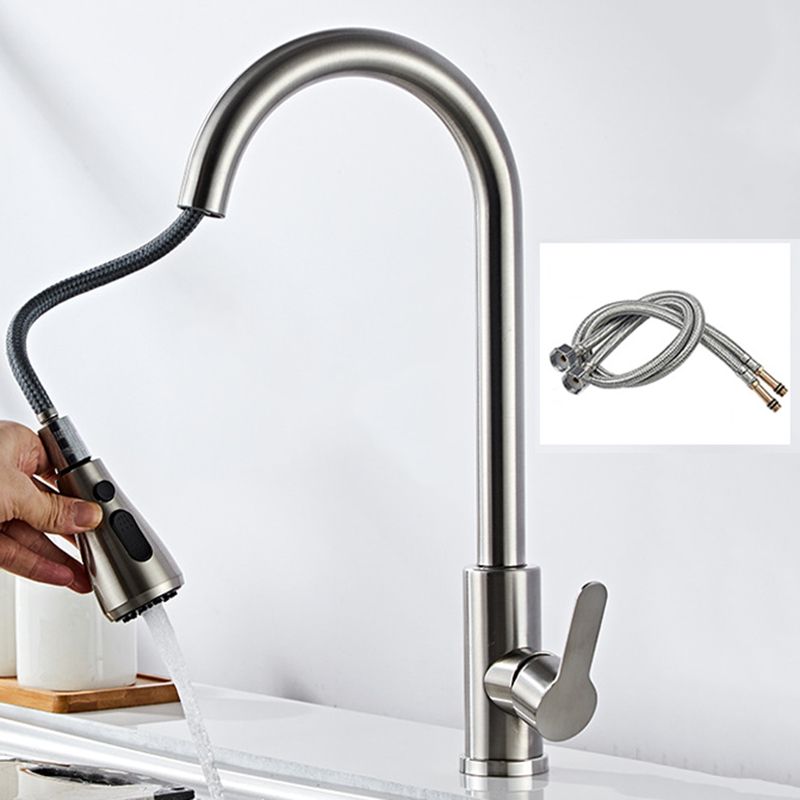 Modern 1-Handle Faucet with Pull out Sprayer 304 Stainless Steel Gooseneck Faucet Clearhalo 'Home Improvement' 'home_improvement' 'home_improvement_kitchen_faucets' 'Kitchen Faucets' 'Kitchen Remodel & Kitchen Fixtures' 'Kitchen Sinks & Faucet Components' 'kitchen_faucets' 1200x1200_845e2f62-3439-44cc-a108-8056af194d3c