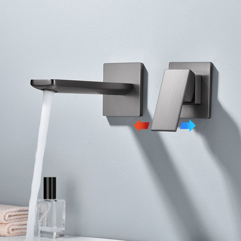 Contemporary Wall Mounted Bathroom Faucet Lever Handles Solid Brass Square Faucet Clearhalo 'Bathroom Remodel & Bathroom Fixtures' 'Bathroom Sink Faucets' 'Bathroom Sinks & Faucet Components' 'bathroom_sink_faucets' 'Home Improvement' 'home_improvement' 'home_improvement_bathroom_sink_faucets' 1200x1200_848c707f-711f-47b7-a52b-999b0ea4d8a2