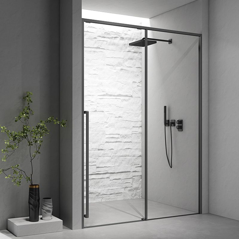 Gray Narrow Side Shower Door Single Sliding Door Tempered Glass Shower Door Clearhalo 'Bathroom Remodel & Bathroom Fixtures' 'Home Improvement' 'home_improvement' 'home_improvement_shower_tub_doors' 'Shower and Tub Doors' 'shower_tub_doors' 'Showers & Bathtubs' 1200x1200_849f411a-de33-46fb-ac16-6ddfd2f5db00
