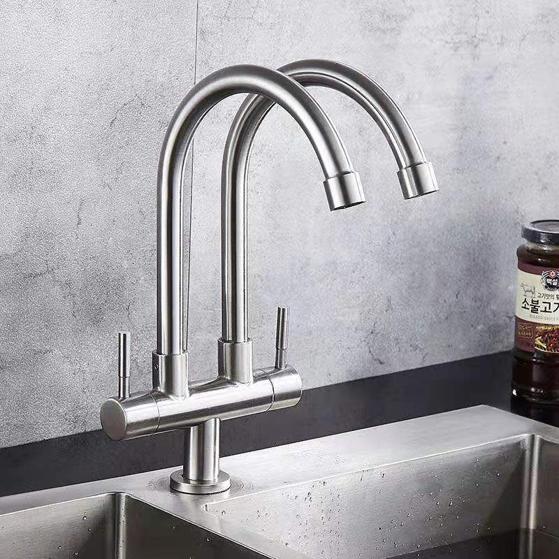 Double Handle Kitchen Faucet 2-Function Faucet with Deck Plate Clearhalo 'Home Improvement' 'home_improvement' 'home_improvement_kitchen_faucets' 'Kitchen Faucets' 'Kitchen Remodel & Kitchen Fixtures' 'Kitchen Sinks & Faucet Components' 'kitchen_faucets' 1200x1200_84a76c8e-72dd-4acc-b661-5a5a0445cf0e
