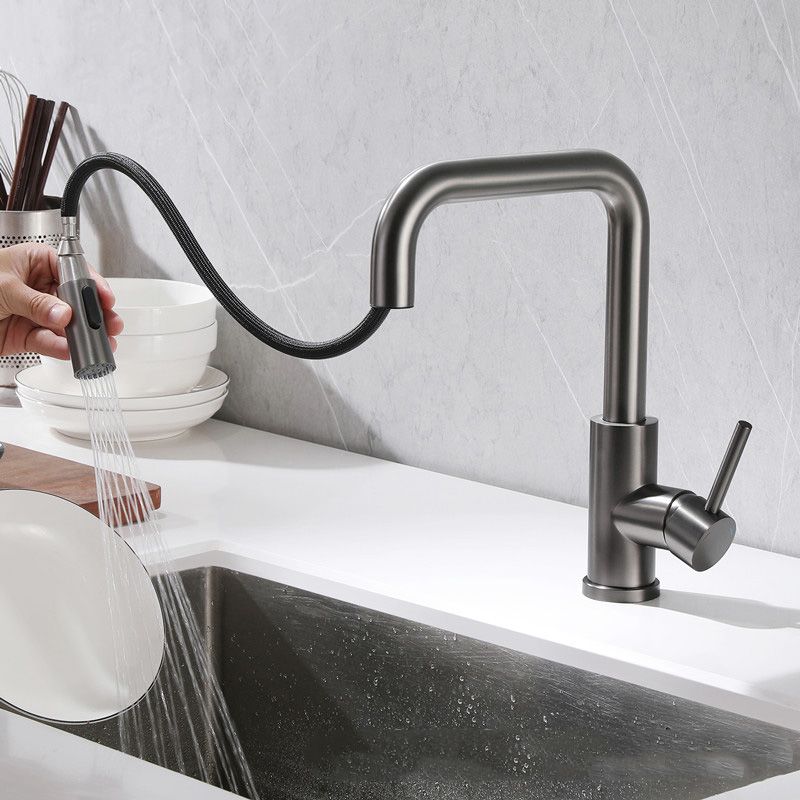 Kitchen Faucet Lever Handle Pull-out Single Hole Brass Faucet Clearhalo 'Home Improvement' 'home_improvement' 'home_improvement_kitchen_faucets' 'Kitchen Faucets' 'Kitchen Remodel & Kitchen Fixtures' 'Kitchen Sinks & Faucet Components' 'kitchen_faucets' 1200x1200_84d2c9bb-8fa4-40e4-be9e-95b83f7b31fd