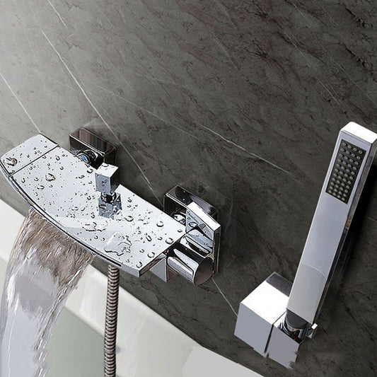 Modern Waterfall Bath Faucet Solid Color Wall Mounted Bathroom Faucet Clearhalo 'Bathroom Remodel & Bathroom Fixtures' 'Bathtub Faucets' 'bathtub_faucets' 'Home Improvement' 'home_improvement' 'home_improvement_bathtub_faucets' 1200x1200_84e78cc3-7304-4e4a-bbb5-0b6c5b01d50f