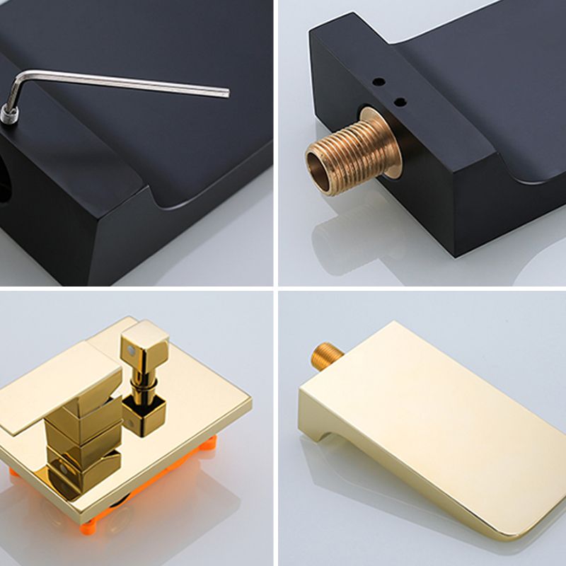 Modern Wall Mounted Metal Tub Filler Low Arc Bathroom Faucet Clearhalo 'Bathroom Remodel & Bathroom Fixtures' 'Bathtub Faucets' 'bathtub_faucets' 'Home Improvement' 'home_improvement' 'home_improvement_bathtub_faucets' 1200x1200_84edcf3e-f8b6-4bfe-8232-7c37c7190067