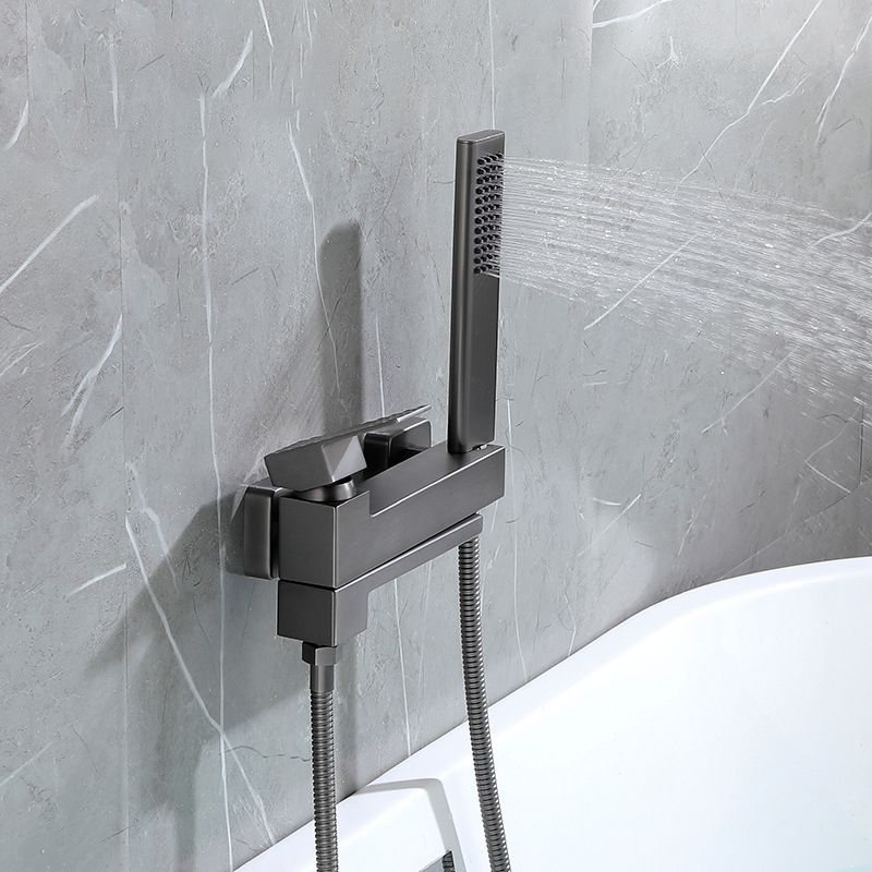 Contemporary Wall Mounted Metal Tub Filler Low Arc Lever Tub Faucet Trim Clearhalo 'Bathroom Remodel & Bathroom Fixtures' 'Bathtub Faucets' 'bathtub_faucets' 'Home Improvement' 'home_improvement' 'home_improvement_bathtub_faucets' 1200x1200_8537ede7-7a71-49cb-80ca-bdee72968249