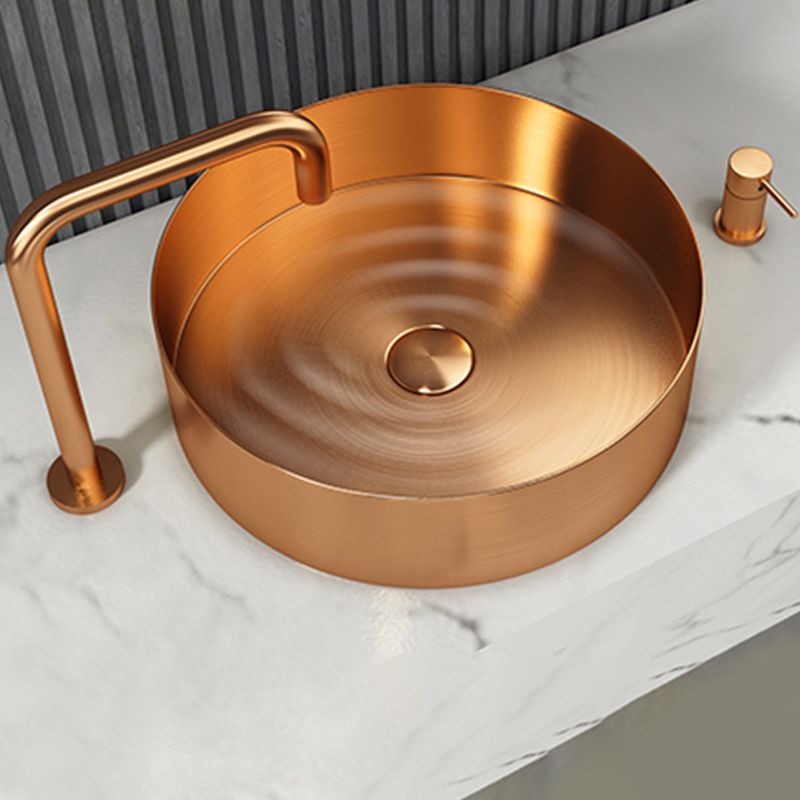 Modern Vessel Bathroom Sink Metal Round with Pop-Up Drain Wash Stand Clearhalo 'Bathroom Remodel & Bathroom Fixtures' 'Bathroom Sinks & Faucet Components' 'Bathroom Sinks' 'bathroom_sink' 'Home Improvement' 'home_improvement' 'home_improvement_bathroom_sink' 1200x1200_854871d7-52a9-4386-9a2a-d254151a81bc