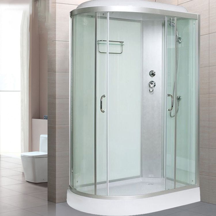 Tempered Glass Double Sliding Shower Enclosure White Frame One Piece Shower Enclosure Clearhalo 'Bathroom Remodel & Bathroom Fixtures' 'Home Improvement' 'home_improvement' 'home_improvement_shower_stalls_enclosures' 'Shower Stalls & Enclosures' 'shower_stalls_enclosures' 'Showers & Bathtubs' 1200x1200_85dddc96-5d06-49ee-813b-83aef75410bb