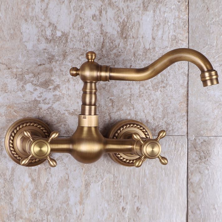 Vintage Tub Faucet Two Cross Handle Faucet Full Copper Wall Mounted Faucet Clearhalo 'Bathroom Remodel & Bathroom Fixtures' 'Bathtub Faucets' 'bathtub_faucets' 'Home Improvement' 'home_improvement' 'home_improvement_bathtub_faucets' 1200x1200_861fe6c0-8e6d-4fd8-98b3-edb568ab39bd