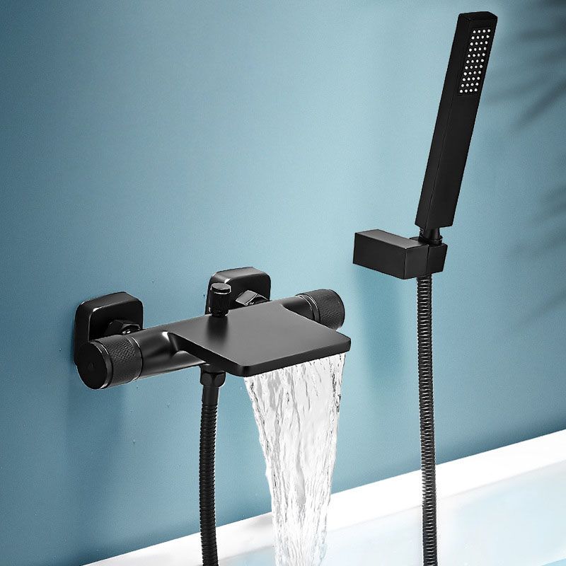 Modern Wall Mounted Metal Tub Filler Waterfall Double Handles Tub Faucet Trim Clearhalo 'Bathroom Remodel & Bathroom Fixtures' 'Bathtub Faucets' 'bathtub_faucets' 'Home Improvement' 'home_improvement' 'home_improvement_bathtub_faucets' 1200x1200_867d93d2-54c1-4149-b882-2bb62d20e90e