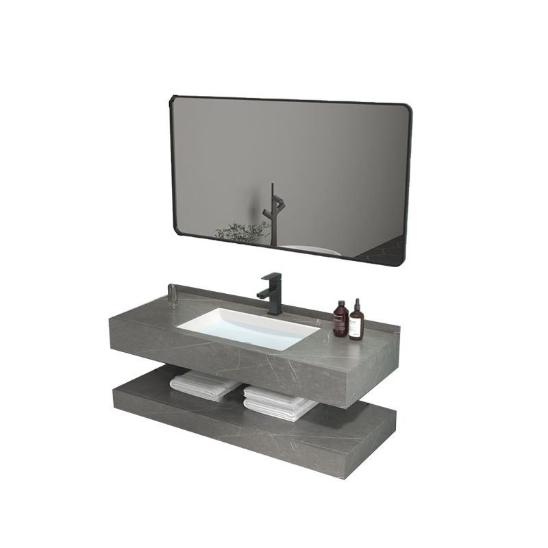 Grey Bath Vanity Rectangle Single Sink Mirror Shelving Included Stone Bathroom Vanity Clearhalo 'Bathroom Remodel & Bathroom Fixtures' 'Bathroom Vanities' 'bathroom_vanities' 'Home Improvement' 'home_improvement' 'home_improvement_bathroom_vanities' 1200x1200_86f5e6b5-d13e-4e44-a2e2-ee5d1bcddf5a