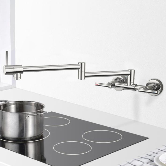 Brass Pot Filler Modern Double Lever Handle Swivel Wall-Mounted Pot Filler Clearhalo 'Home Improvement' 'home_improvement' 'home_improvement_kitchen_faucets' 'Kitchen Faucets' 'Kitchen Remodel & Kitchen Fixtures' 'Kitchen Sinks & Faucet Components' 'kitchen_faucets' 1200x1200_871603b0-9315-4c18-bf82-b7d8b075ccef