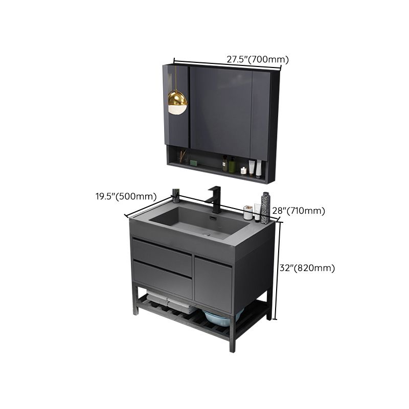 Bathroom Vanity Faucet Grey Wood Frame Mirror 2 Drawers Rectangular Single Sink Vanity Clearhalo 'Bathroom Remodel & Bathroom Fixtures' 'Bathroom Vanities' 'bathroom_vanities' 'Home Improvement' 'home_improvement' 'home_improvement_bathroom_vanities' 1200x1200_87493b38-bae7-43ba-8a57-fdd8b488597c