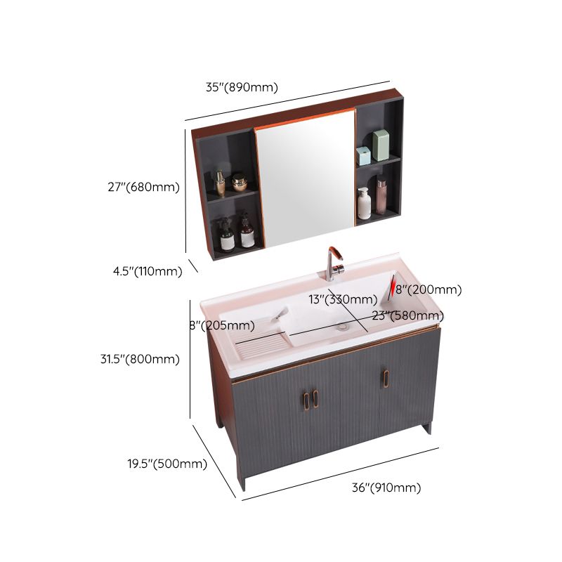 Waterproof Vanity Grey Single Sink Freestanding Mirror Rectangular Bath Vanity with Doors Clearhalo 'Bathroom Remodel & Bathroom Fixtures' 'Bathroom Vanities' 'bathroom_vanities' 'Home Improvement' 'home_improvement' 'home_improvement_bathroom_vanities' 1200x1200_8756d1d5-c7fb-4595-b22a-fe72895743e5