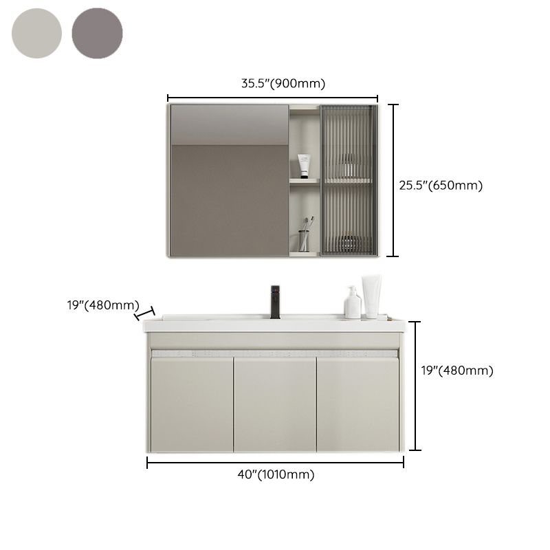 Modern Metal Sink Vanity Wall Mount Khaki Tone Bathroom Vanity with Mirror Cabinet Clearhalo 'Bathroom Remodel & Bathroom Fixtures' 'Bathroom Vanities' 'bathroom_vanities' 'Home Improvement' 'home_improvement' 'home_improvement_bathroom_vanities' 1200x1200_877534d4-68d4-472d-8e89-2cc1db510a17