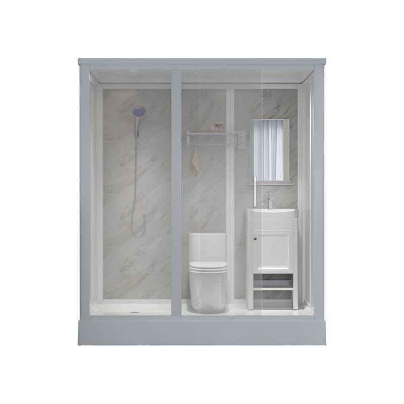 Framed White Shower Kit Corner Rectangle Frosted Shower Stall Clearhalo 'Bathroom Remodel & Bathroom Fixtures' 'Home Improvement' 'home_improvement' 'home_improvement_shower_stalls_enclosures' 'Shower Stalls & Enclosures' 'shower_stalls_enclosures' 'Showers & Bathtubs' 1200x1200_87880697-6a6a-4ccf-9d64-b2d4fb6aeddd